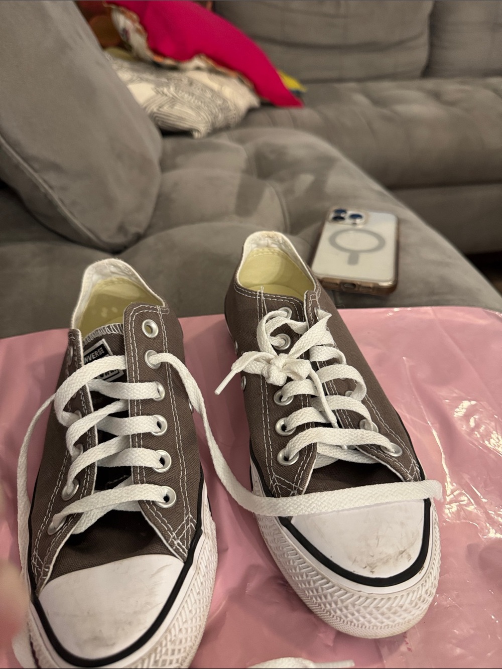 Converse Women’s 7 M Grey Canvas Low-Top Sneakers with White Accents
